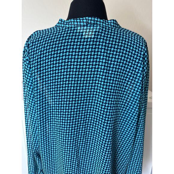 Michael Michael Kors Geometric Print Long Sleeve Button Up Blouse Top Size 1X - Picture 7 of 13